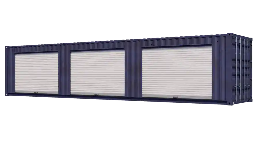 40ft Used Storage Container w/ Three 8ft Roll-up Doors on Left Side image 0